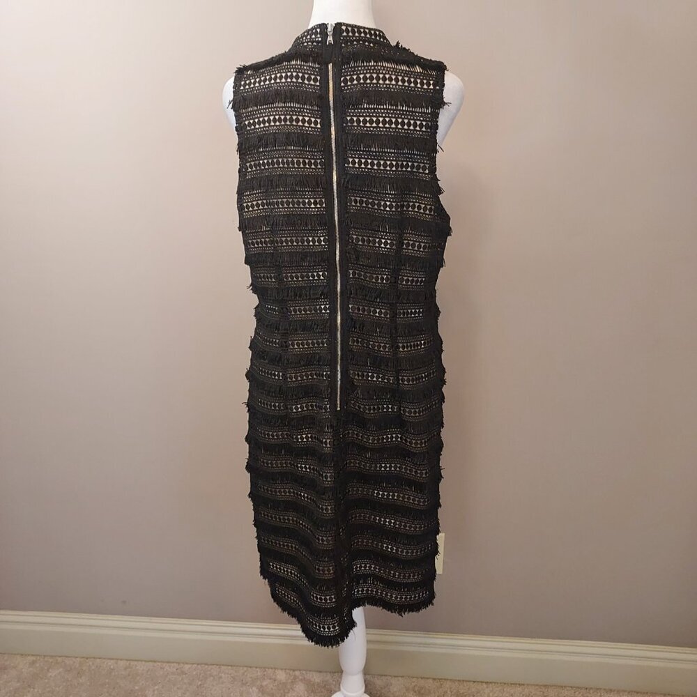 J Crew Black & Nude Fringe Lace Sleeveless Dress Size 10 - Picture 4 of 8